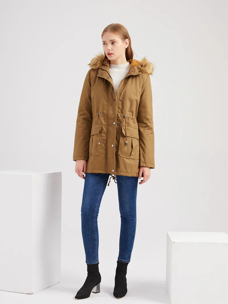 LIORA | FLUFFY JACKET WITH FAUX FUR HOOD