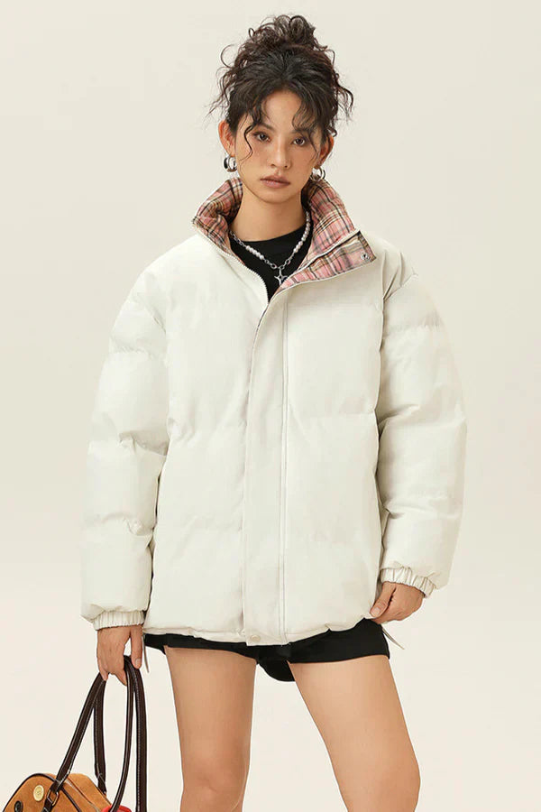 FREYA | REVERSIBLE DOWN JACKET WITH PLAID LINING