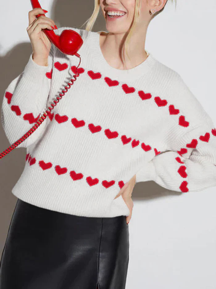 MILA | KNIT SWEATER WITH RED HEARTS PATTERNS