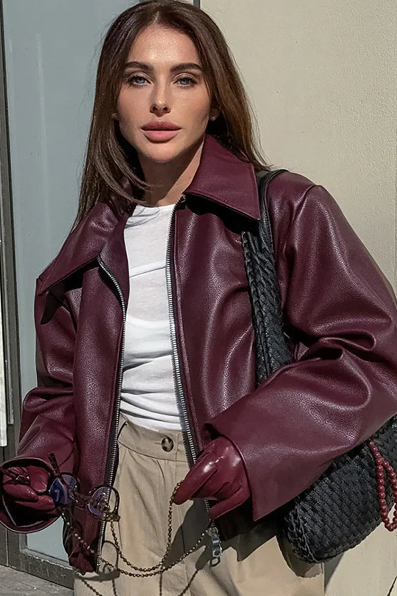 JARA | ELEGANT URBAN OVERSIZED LEATHER JACKET