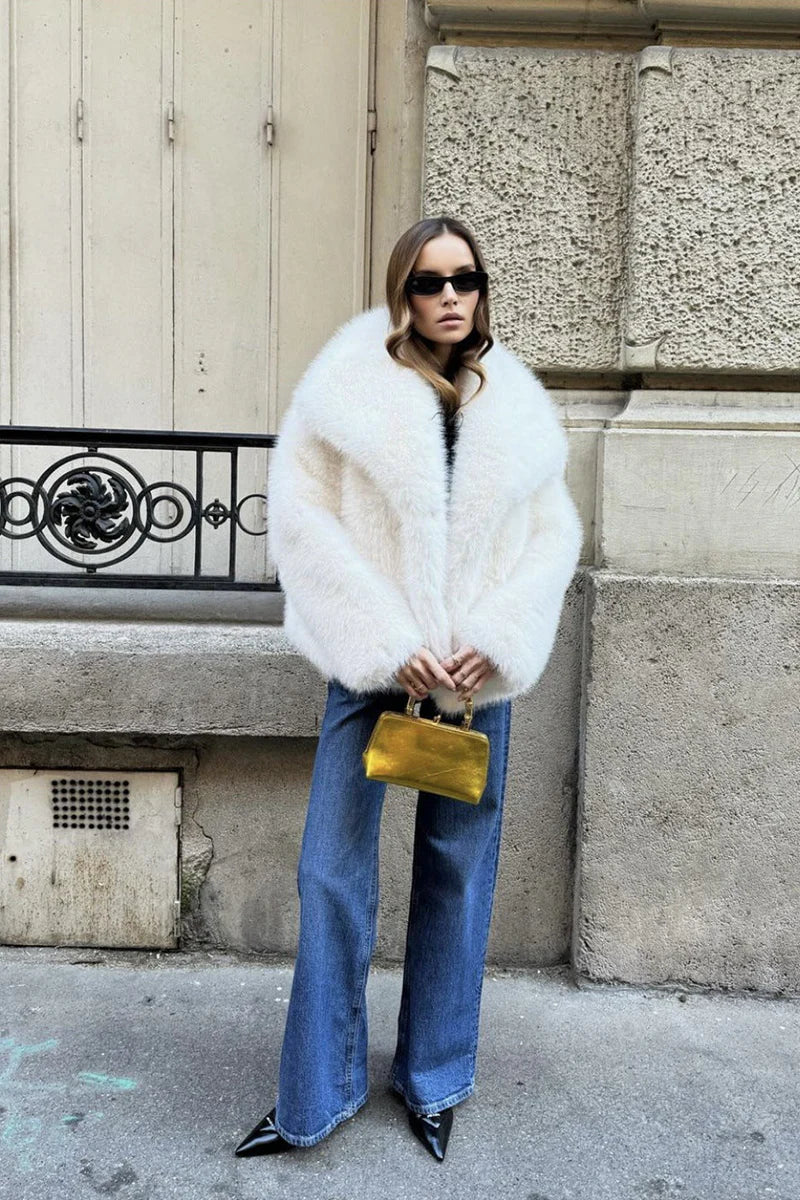 Elegant, winter, luxury jacket made of faux fur
