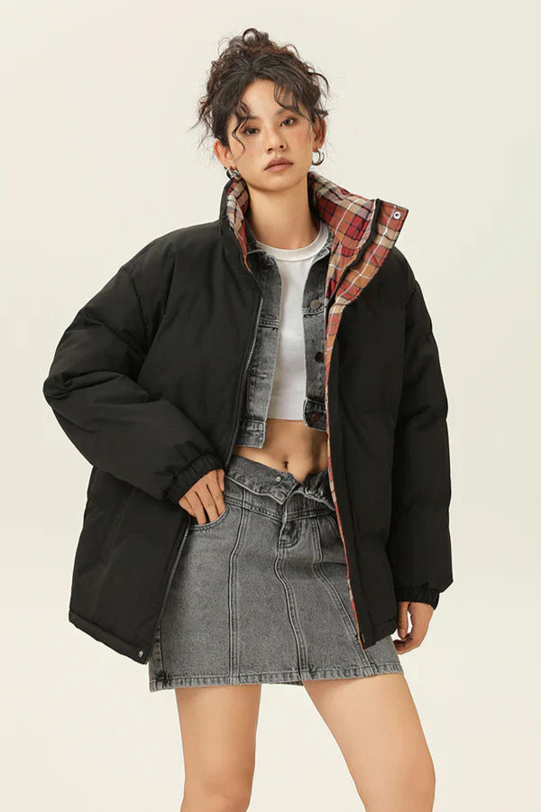 FREYA | REVERSIBLE DOWN JACKET WITH PLAID LINING