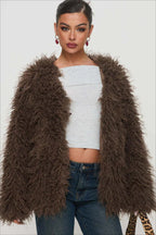 Oversized plush brown faux fur jacket