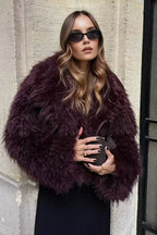 Plush Burgundy Shaggy Faux Fur Jacket