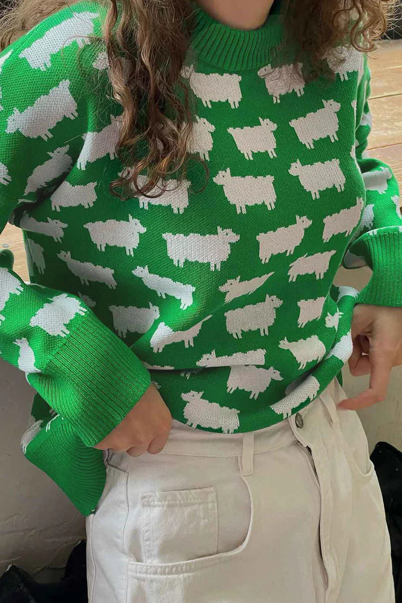 CAMILLA | LOOSE KNIT SWEATER WITH ANIMAL PRINT