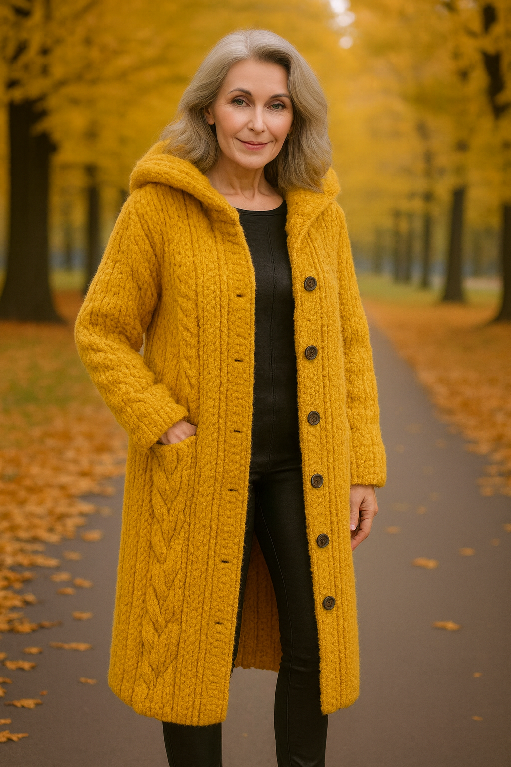 ARIA | COZY KNIT COAT YELLOW