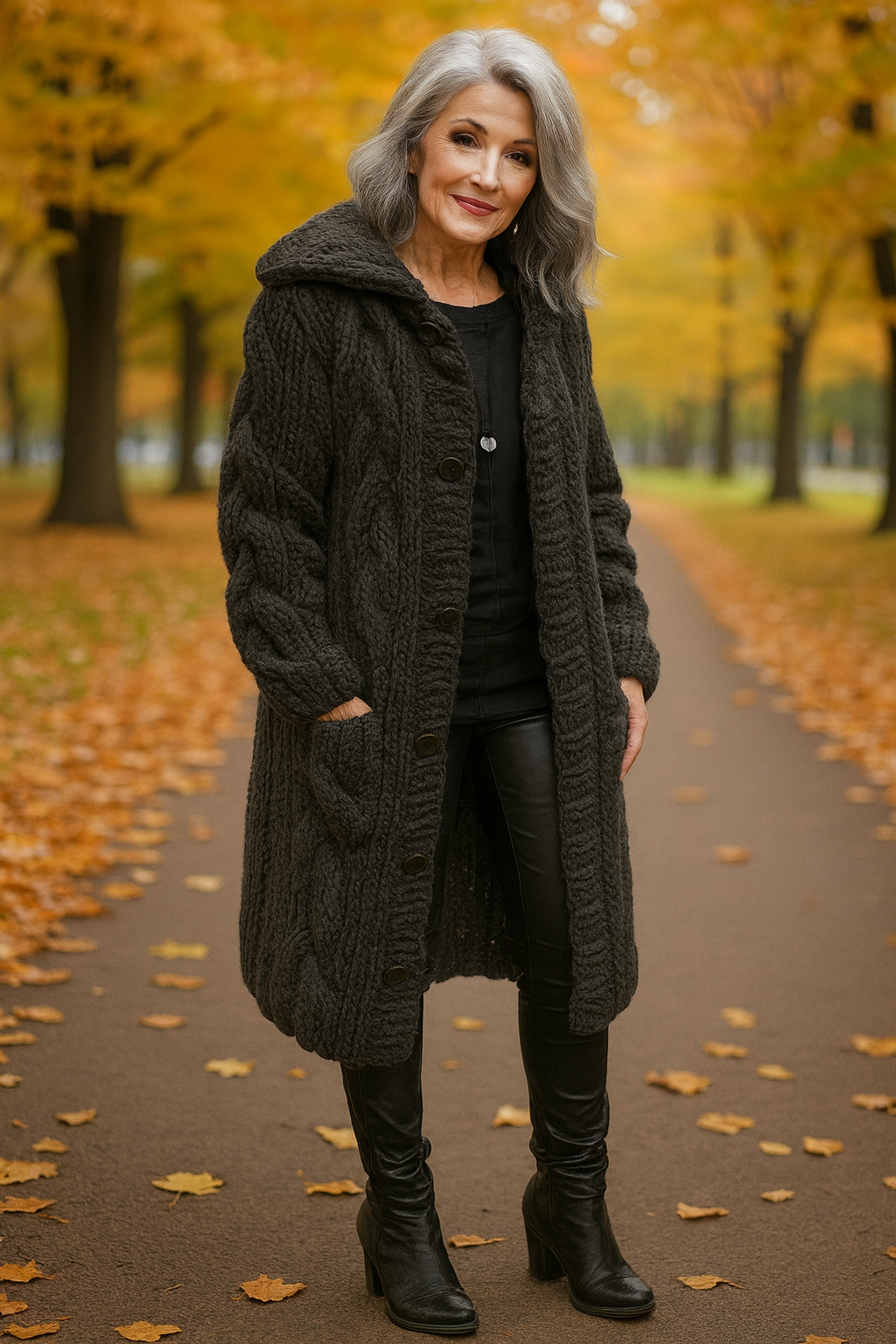 ARIA | COZY KNIT COAT DARK GREY