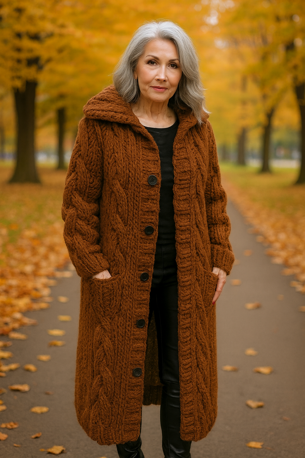 ARIA | COZY KNIT COAT BROWN