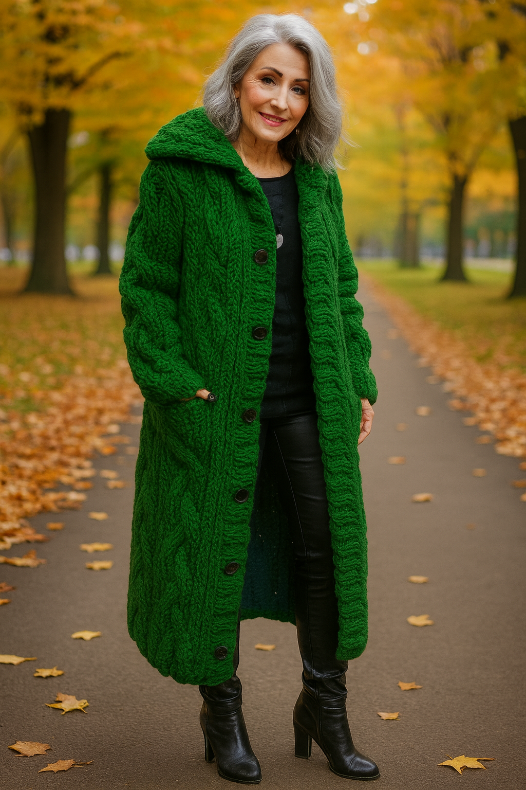 ARIA | COZY KNIT COAT GREEN