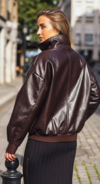 Women’s shiny chocolate-colored jacket – elegance and style