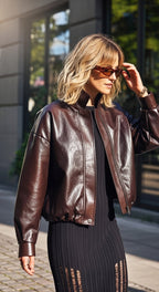 Women’s shiny chocolate-colored jacket – elegance and style