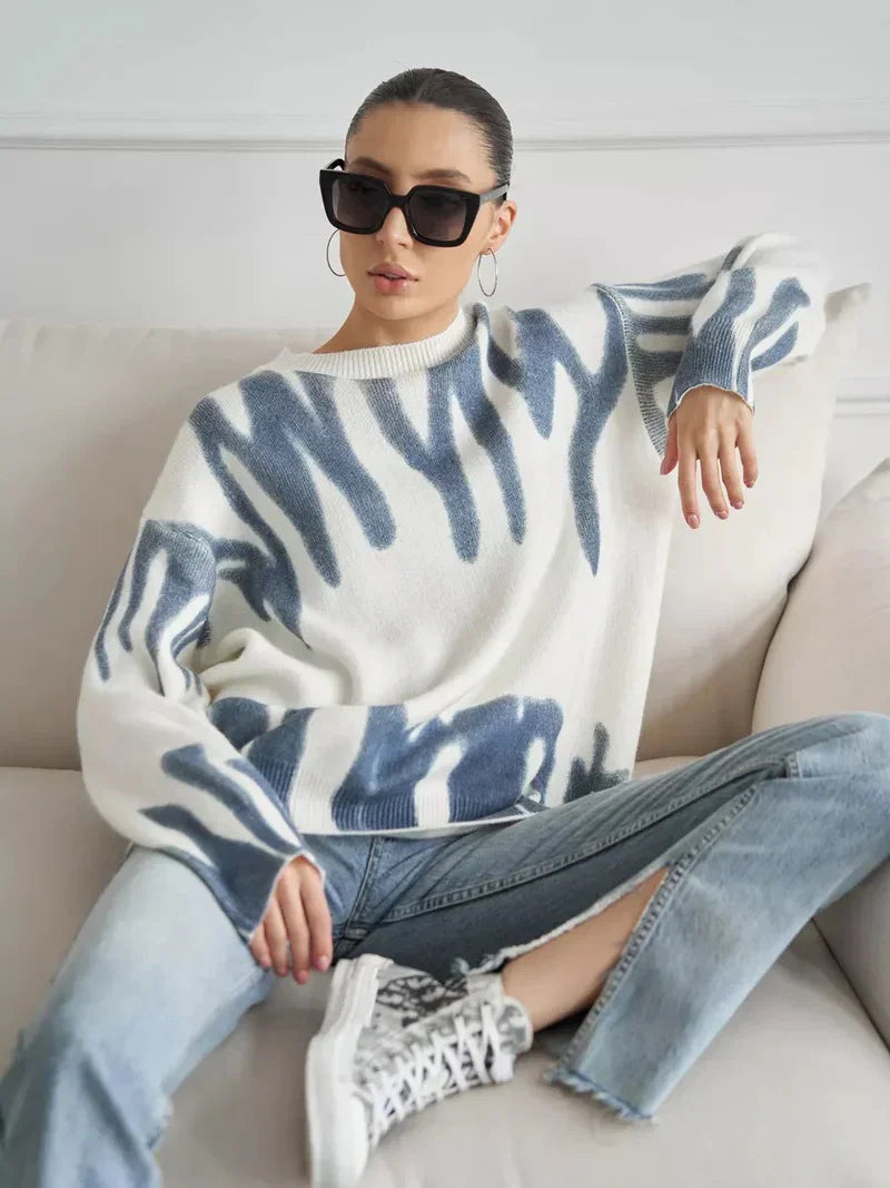 NOELLE | KNITTED SWEATER WITH ABSTRACT PRINT