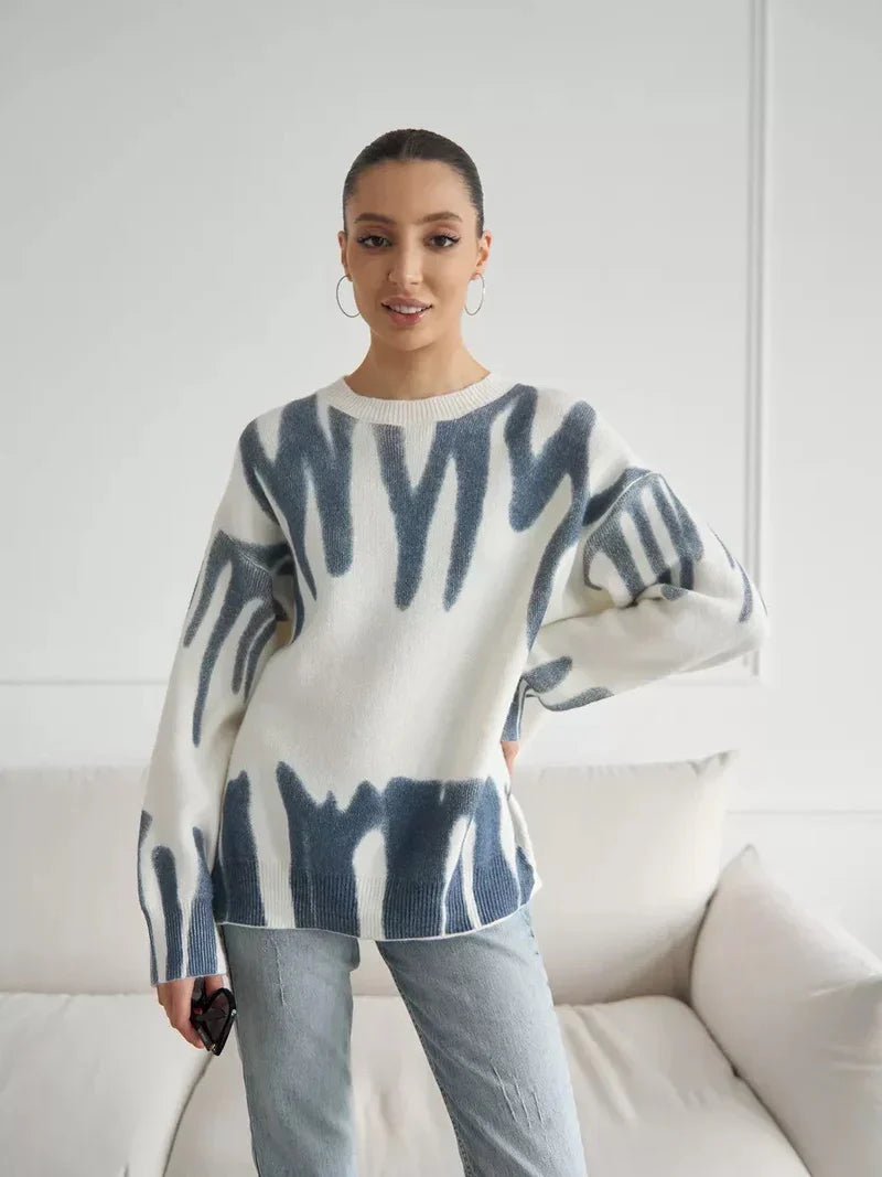 NOELLE | KNITTED SWEATER WITH ABSTRACT PRINT