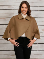 DELPHINA | ELEGANT CAMEL CAPE WITH A GOLD BUTTON