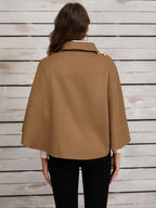 DELPHINA | ELEGANT CAMEL CAPE WITH A GOLD BUTTON