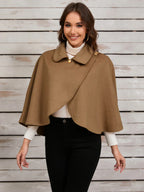 DELPHINA | ELEGANT CAMEL CAPE WITH A GOLD BUTTON