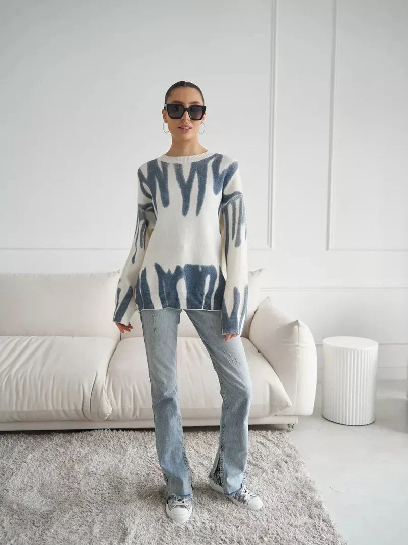 NOELLE | KNITTED SWEATER WITH ABSTRACT PRINT