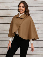 DELPHINA | ELEGANT CAMEL CAPE WITH A GOLD BUTTON