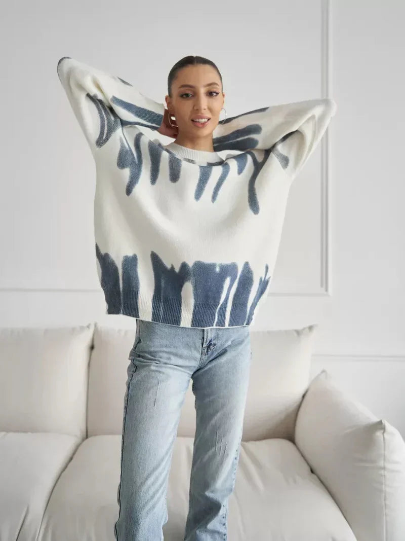 NOELLE | KNITTED SWEATER WITH ABSTRACT PRINT