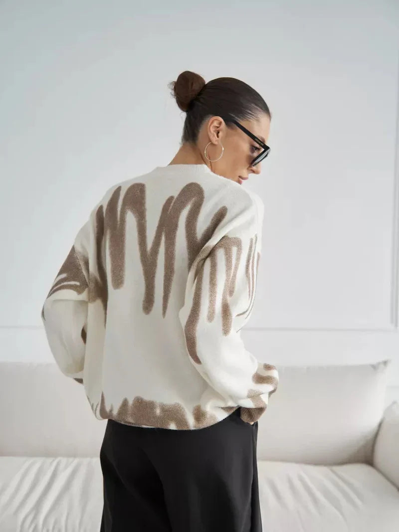 NOELLE | KNITTED SWEATER WITH ABSTRACT PRINT