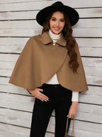 DELPHINA | ELEGANT CAMEL CAPE WITH A GOLD BUTTON