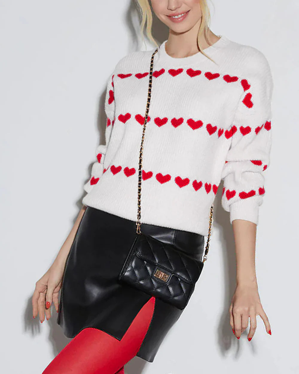 MILA | KNIT SWEATER WITH RED HEARTS PATTERNS