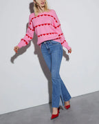 MILA | KNIT SWEATER WITH RED HEARTS PATTERNS