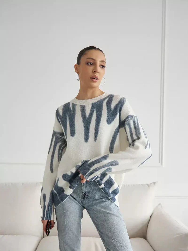 NOELLE | KNITTED SWEATER WITH ABSTRACT PRINT