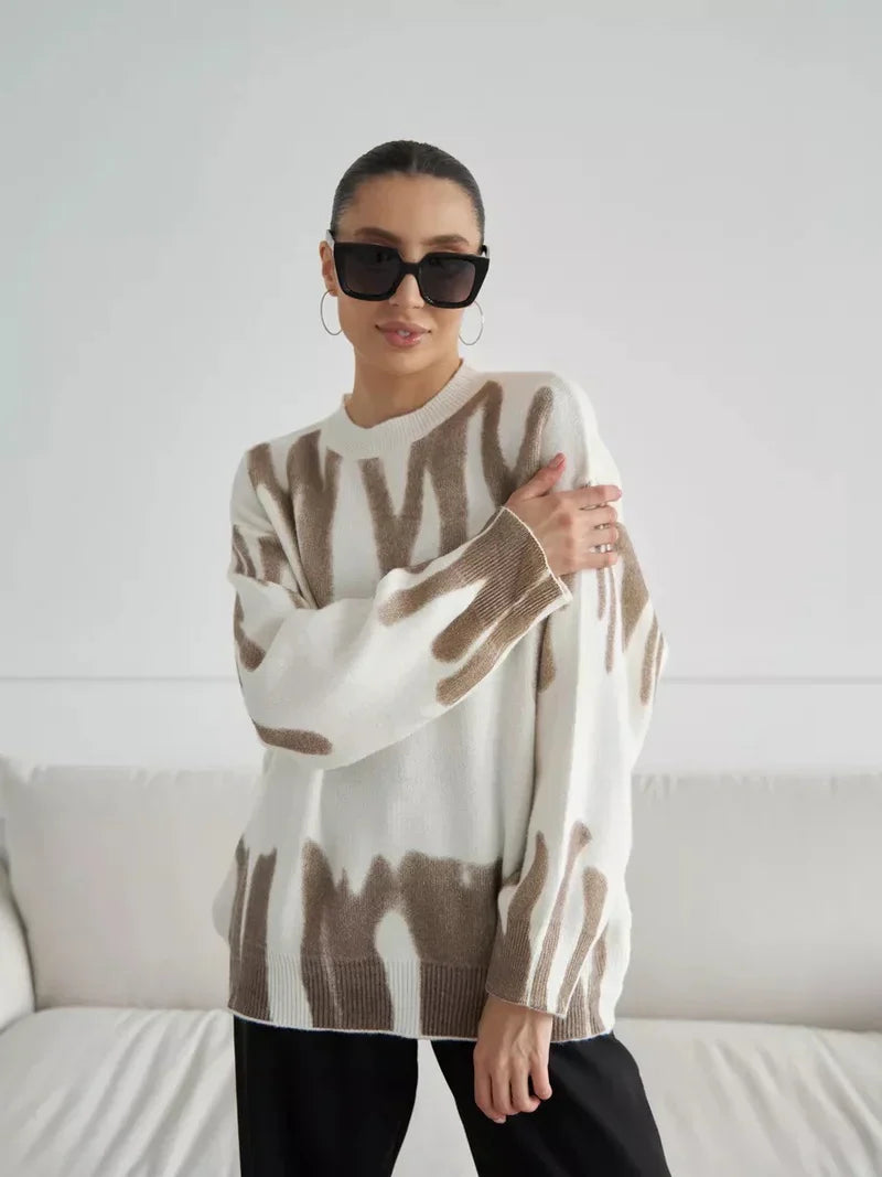 NOELLE | KNITTED SWEATER WITH ABSTRACT PRINT