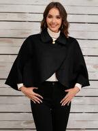 DELPHINA | ELEGANT CAMEL CAPE WITH A GOLD BUTTON