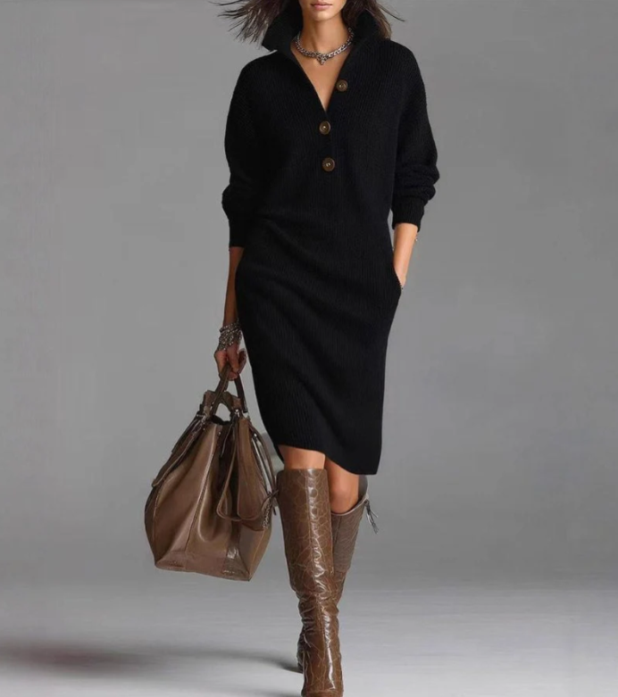 SERENA - Classic Winter Button-Front Dress
