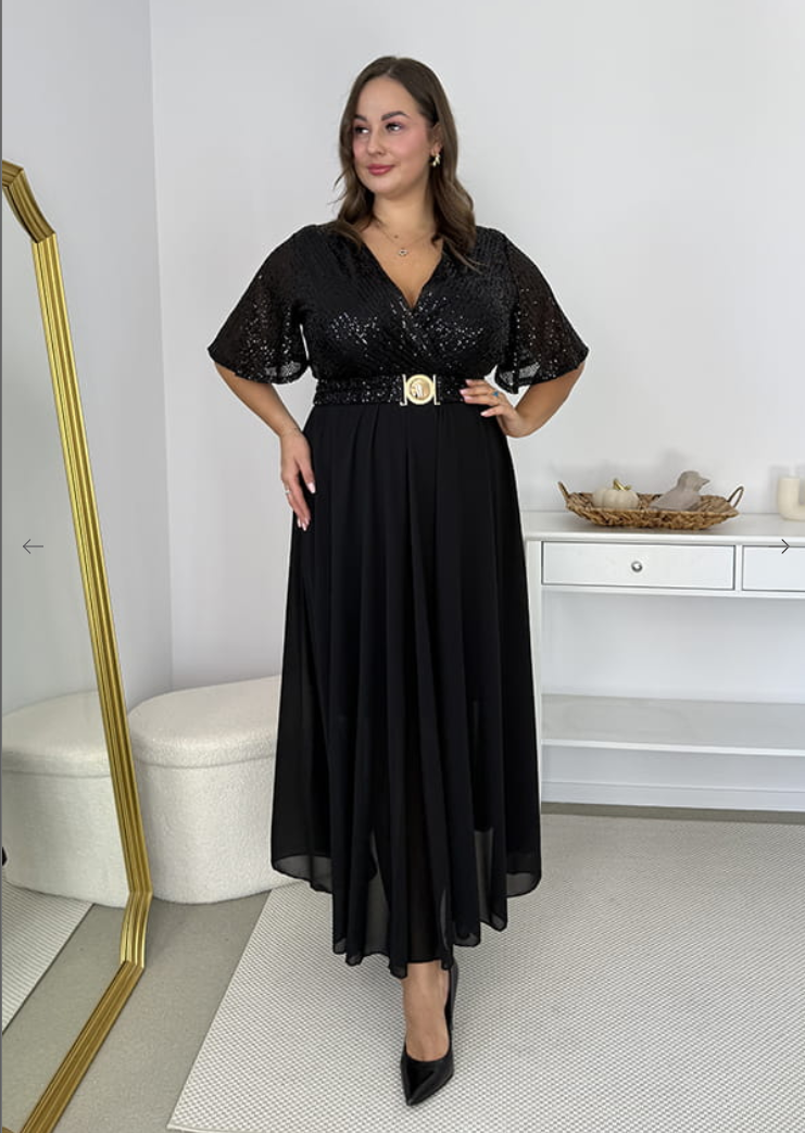 Glimmer – Long Maxi Dress with a Chiffon Skirt and Sequin Detailing