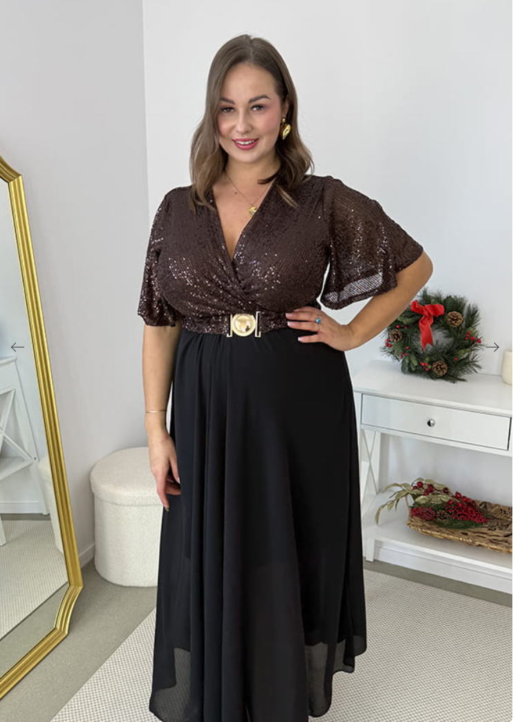 Glimmer – Long Maxi Dress with a Chiffon Skirt and Sequin Detailing