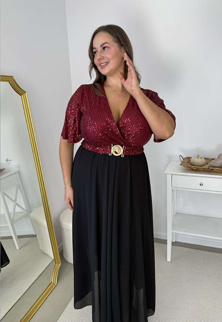 Glimmer – Long Maxi Dress with a Chiffon Skirt and Sequin Detailing