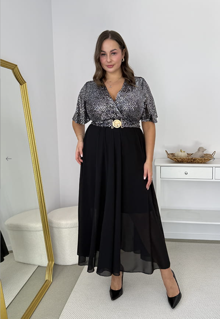 Glimmer – Long Maxi Dress with a Chiffon Skirt and Sequin Detailing