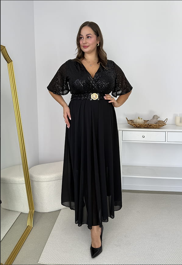 Glimmer – Long Maxi Dress with a Chiffon Skirt and Sequin Detailing