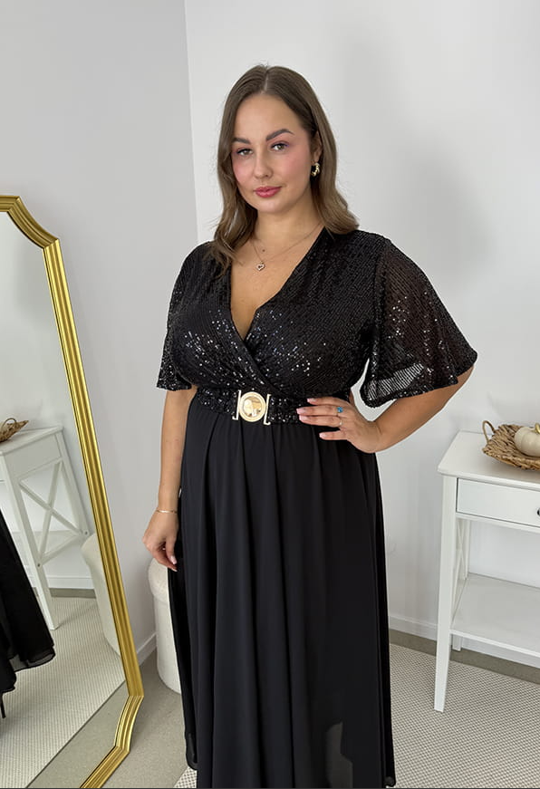 Glimmer – Long Maxi Dress with a Chiffon Skirt and Sequin Detailing