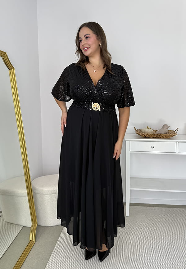Glimmer – Long Maxi Dress with a Chiffon Skirt and Sequin Detailing