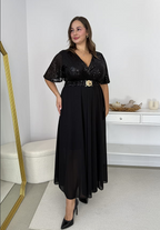 Glimmer – Long Maxi Dress with a Chiffon Skirt and Sequin Detailing