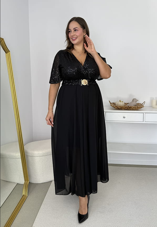 Glimmer – Long Maxi Dress with a Chiffon Skirt and Sequin Detailing