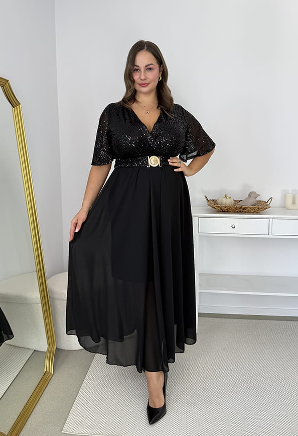 Glimmer – Long Maxi Dress with a Chiffon Skirt and Sequin Detailing