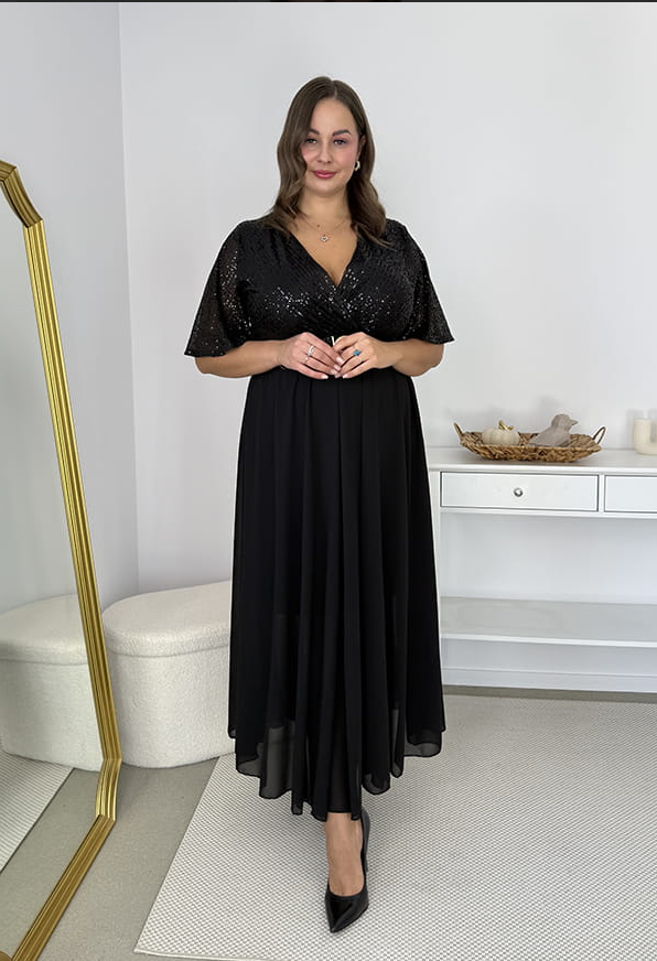 Glimmer – Long Maxi Dress with a Chiffon Skirt and Sequin Detailing