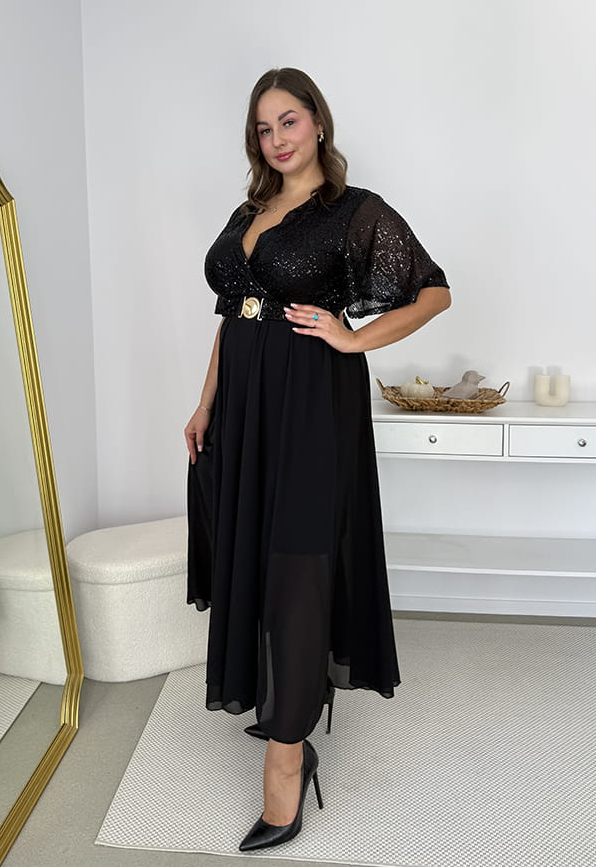 Glimmer – Long Maxi Dress with a Chiffon Skirt and Sequin Detailing