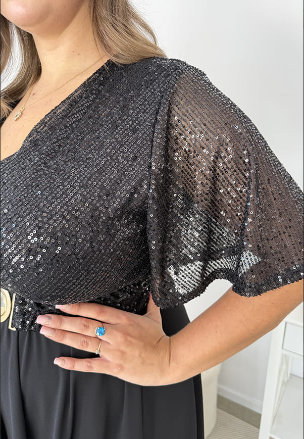 Glimmer – Long Maxi Dress with a Chiffon Skirt and Sequin Detailing