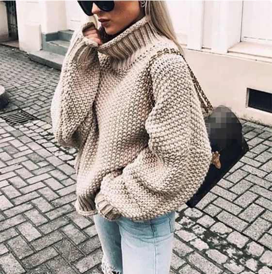 NORA | COZY CHIC CHUNKY TURTLENECK SWEATER WITH DOLL SLEEVES