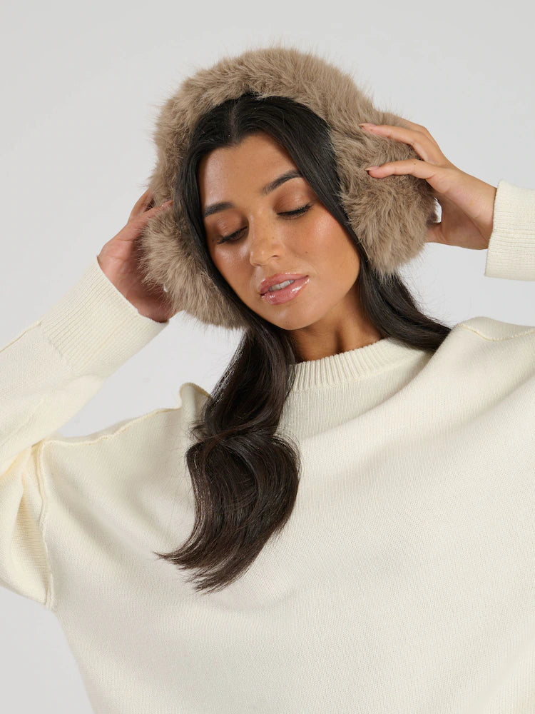 Fluffy Beige Faux Fur Ear Muffs – South Beach