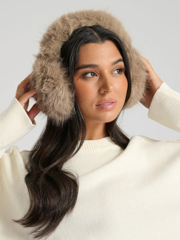 Fluffy Beige Faux Fur Ear Muffs – South Beach