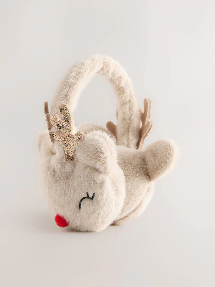 Cream Reindeer-Pattern Ear Muffs