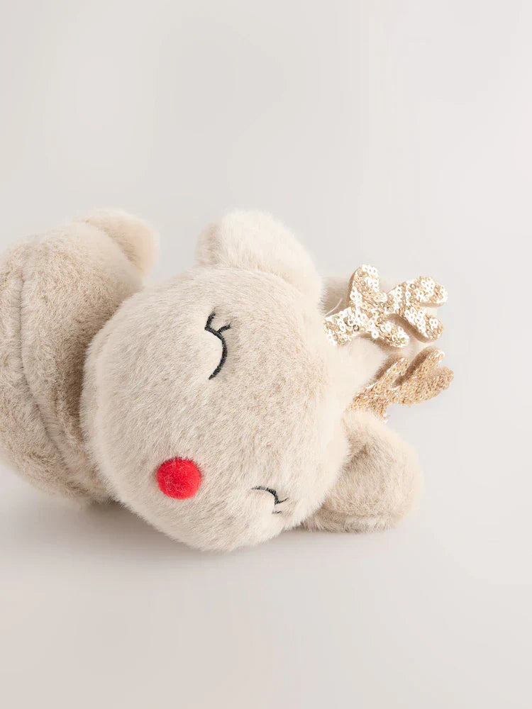 Cream Reindeer-Pattern Ear Muffs