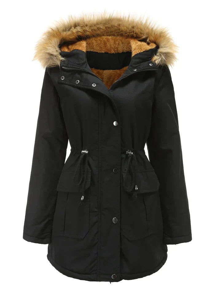 LIORA | FLUFFY JACKET WITH FAUX FUR HOOD